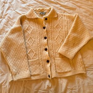 Aran Crafts Ireland 100% Wool Fisherman Cable Knit Cardigan Sweater L